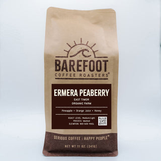 Ermera Peaberry bag by Barefoot Coffee Roasters with East Timor Organic Farm label