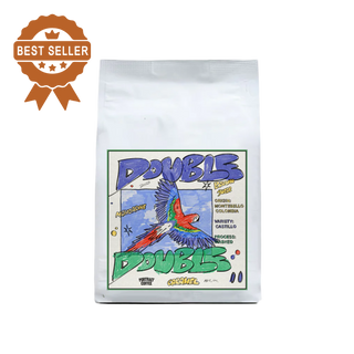 Double Double coffee bag with Best Seller badge beside the label art.