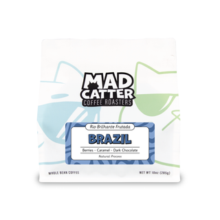Rio Brilhante Frutada Brazil coffee bag with origin label and berry caramel dark chocolate notes