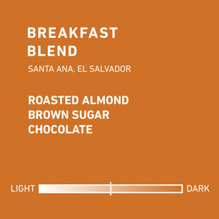 Breakfast Blend title with Santa Ana El Salvador origin on an orange background