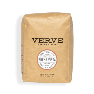 Verve Buena Vista whole bean coffee bag in brown kraft with round Buena Vista seal
