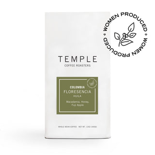 Colombia Floresencia coffee bag featuring green label and Floresencia branding
