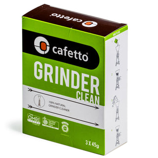 Cafetto Grinder Cleaner box with bold green and white packaging and large GRINDER CLEANER text