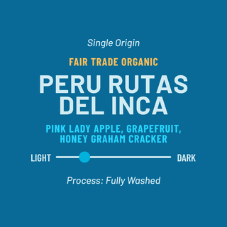 Peru Rutas Del Inca single origin coffee label with tasting notes pink lady apple grapefruit and honey graham cracker