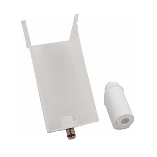 AquaAroma Crema water softener with its cylindrical connector piece shown beside the main body