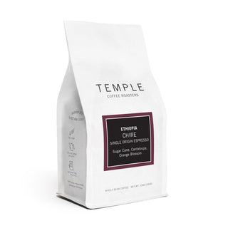 Temple Coffee Roasters Ethiopia Chire Natural Single Origin Espresso bag with a dark framed label