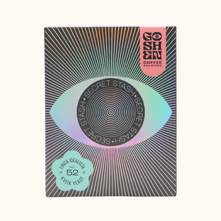 Colorful Secret Stash No 52 packaging with a black white ray pattern and pink label