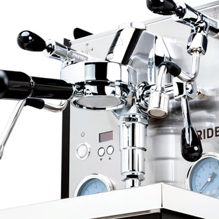 Front panel view of Profitec RIDE showing gauges and chrome fittings