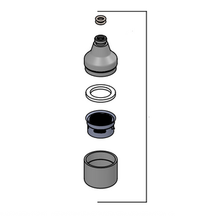 Exploded view of Profitec ECM hot water outlet assembly with aerator and seals.