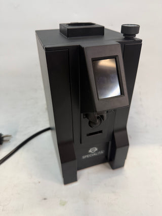 Open box Eureka Mignon Specialita black coffee grinder with compact angled front panel
