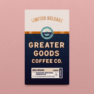 Limited Release Kolla Bolcha Ethiopian coffee bag from Greater Goods Coffee Co