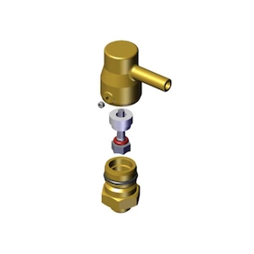 Exploded view of a La Marzocco vacuum breaker assembly with gold components
