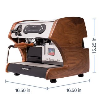 LUCCA A53 Mini Espresso Machine, dimensions image, from Clive Coffee