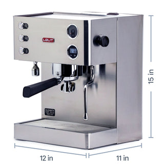 Lelit Elizabeth Dual Boiler Espresso Machine, dimensions image, from Clive Coffee, knockout