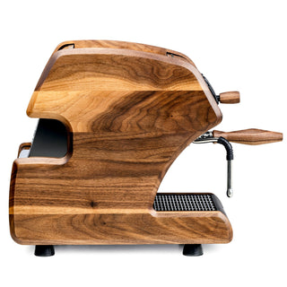 Magnetic wood panels for LUCCA A53 espresso machine with warm natural wood grain.