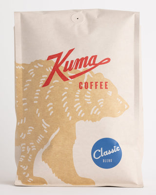 Kuma Coffee Classic Blend bag with a bright blend badge on the front