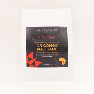 DR Congo Majirane Apex Series coffee bag with dark label and bold red star graphic