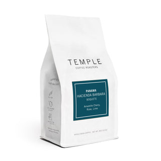 Panama Hacienda Barbara whole bean coffee bag with teal Boquete label on white packaging
