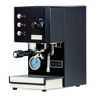 Profitec GO espresso machine front view with blue gauge and lever