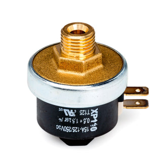 Close up of a brass threaded inlet on a Profitec ECM pressure stat used in espresso machines.