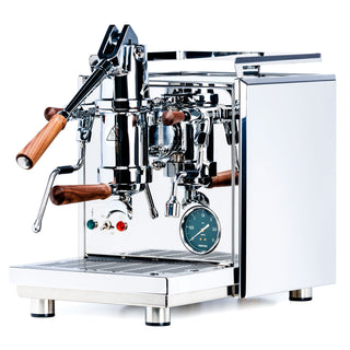 Profitec Pro 800 espresso machine with chrome finish wooden portafilter handles and gauges