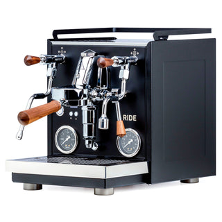 Profitec Ride Black Exclusive espresso machine with dual chrome portafilters and wooden handles (Matte Black)