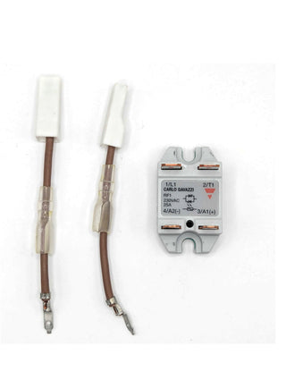 SSR replacement kit with two white wire adapters and a compact relay module for Quick Mill espresso machines