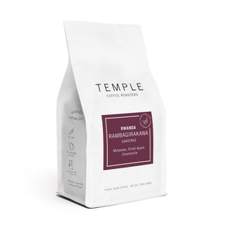 Temple Coffee Roasters Rwanda Rambagirakawa coffee bag with white packaging and teal label