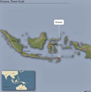 Map showing Ermera in Timor-Leste with a pin marking the coffee origin for Ermera Peaberry.