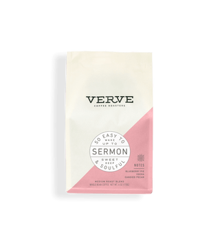 Sermon Espresso coffee bag in cream with a pink diagonal panel and Verve logo