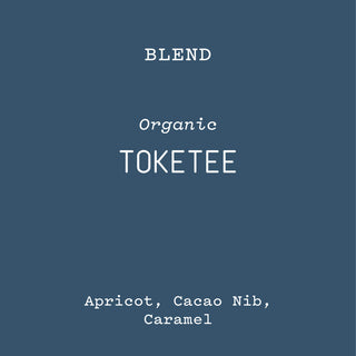 Toketee blend packaging with blue background and white text reading BLEND Organic TOKETEE