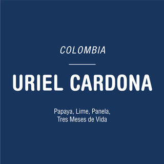 Album cover for Colombia by Uriel Cardona featuring a dark blue background and bold white typography listing Papaya Lime Panela Tres Meses de Vida
