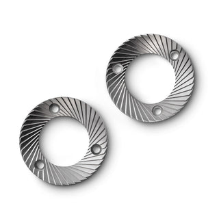 Two 64mm flat Mazzer burrs with a radial blade pattern for the Philos single dose grinder