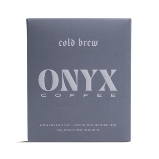 Onyx Coffee cold brew packaging with the words cold brew and a large ONYX logo.