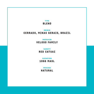 Great Heights label showing blend type origin Cerrado Minas Gerais Brazil and Veloso Family producer with natural process
