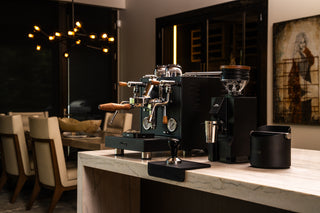 LUCCA M58 Matte Black next to a Eureka Mignon Zero 65 Espresso