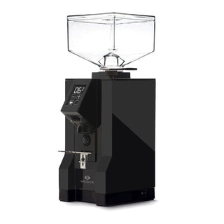 Eureka Mignon Specialita espresso grinder with a clear hopper atop a sleek black body. (Matte Black)
