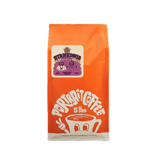 Bright orange Portrait Coffee Stankonia bag with 5 lbs printed on the front.