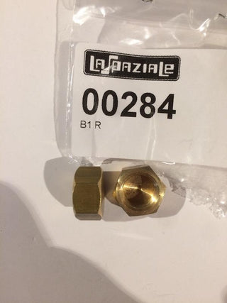 Brass drain plug and hex nut for La Spaziale direct plumb S1 steam boiler in packaging