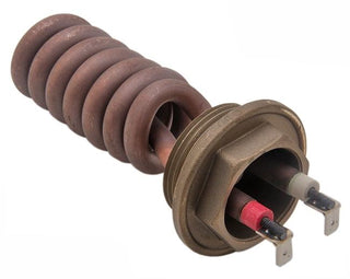 Brown spiral heating element with two blade terminals used in Izzo Duetto espresso machines.