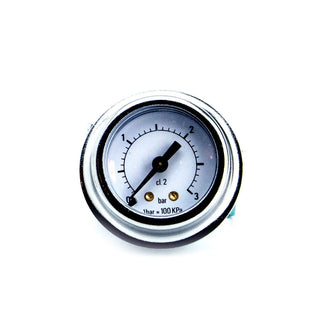 Replacement Quick Mill steam boiler pressure gauge with white dial and chrome bezel